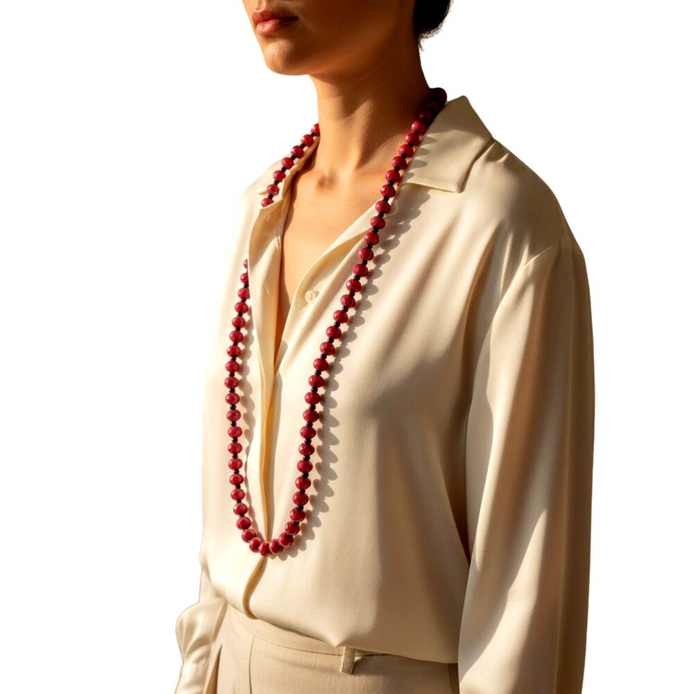 Russian Eudialyte Faceted Gemstone Necklace 30” Statement Strand